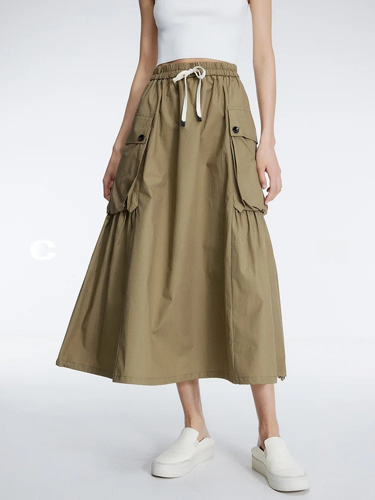 

mat Summer New Arrival Cleon ket Detail Loose Workwear Sle Midi Skirt Pure Color Commute Friendly Cotton Blend