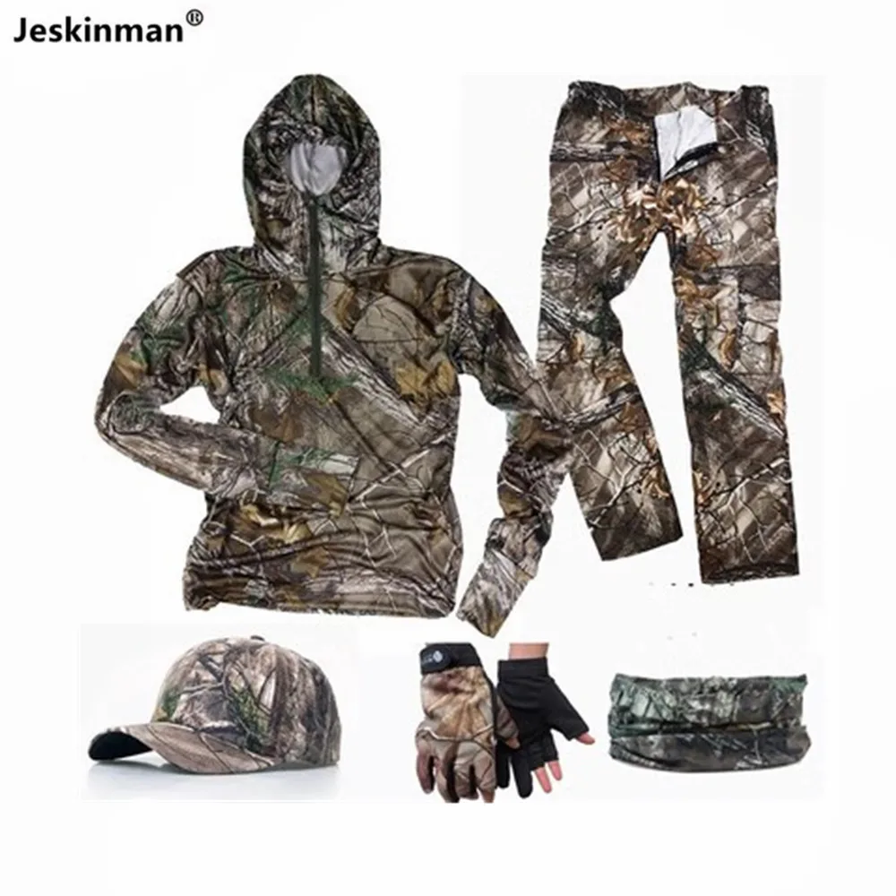 Summer Thin Lightweight Bionic Camouflage Hunting Fishing Hoodie Full Pants