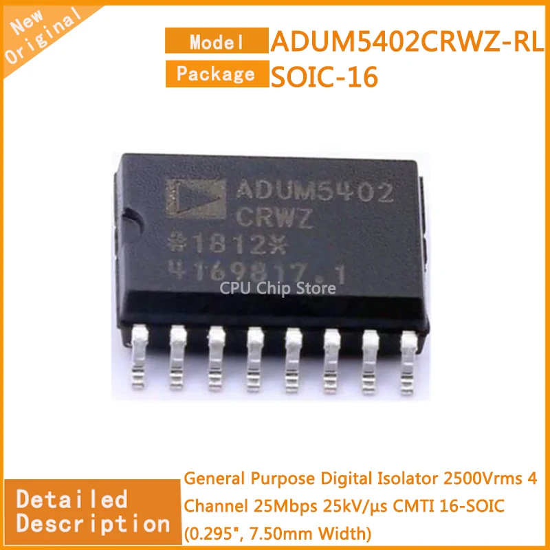 

5Pcs/Lot New Original ADUM5402CRWZ-RL ADUM5402 General Purpose Digital Isolator 2500Vrms 4 Channel 25Mbps 25kV/µs CMTI 16-SOIC