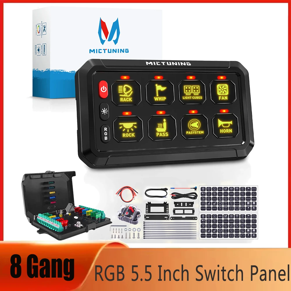 

MICTUNING Universal RGB 8 Gang Switch Panel Switch Pod Momentary Strobe Circuit Control Box for SUV Truck Car Marine Camper Van