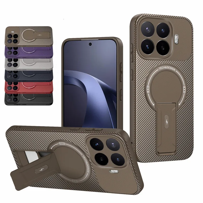 Schutzhülle mit Kohlefaser-Muster für Xiaomi 17T Pro 17 5G, magnetische Abdeckung für kabelloses Laden, Standfunktion, Schutzhülle