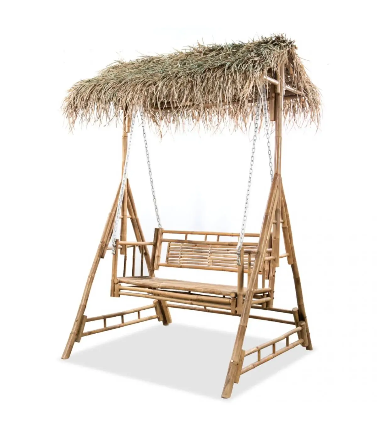 Garden Rocker bench two-seater bamboo and palm leaves 202 cm