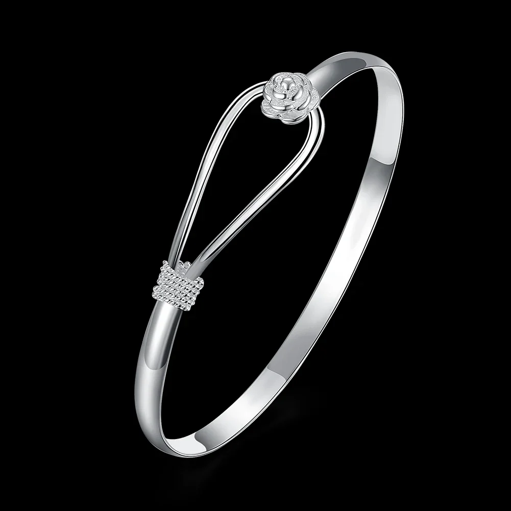 

Fashion Beautiful Flowers Bangle 925 Sterling Silver Bracelet For Women Adjustable Classic Luxury Designer Jewelry Party Gifts