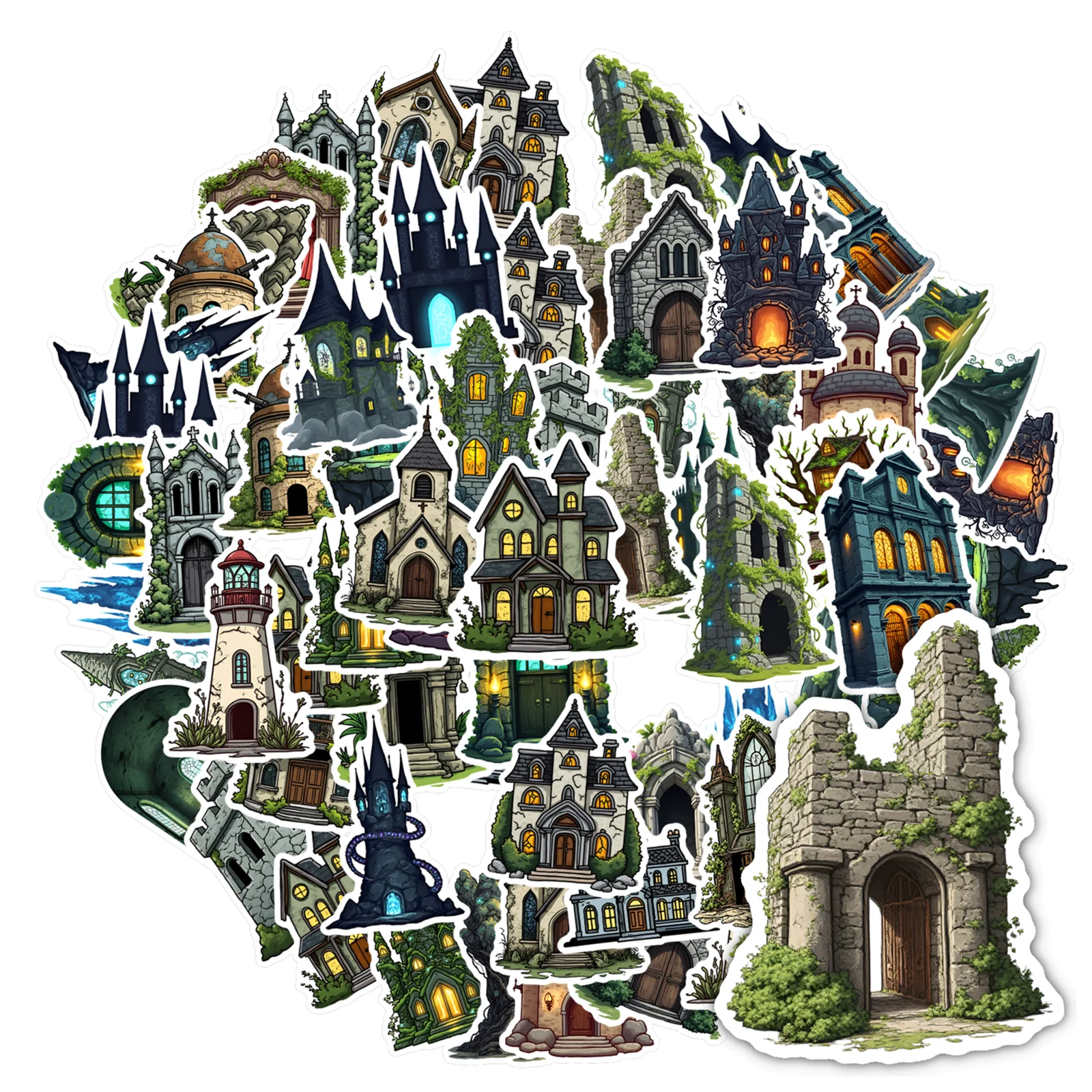 

35-50 шт. таинственные наклейки в стиле фэнтези, жуткая готическая архитектура, наклейки для учителя, наклейки в готическом стиле, архитектурные наклейки