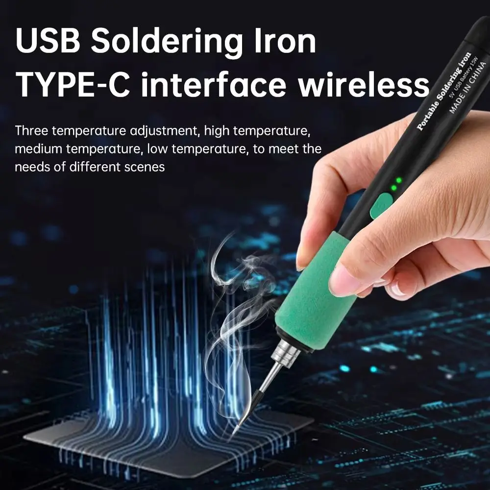 

Cordless Mini Small Soldering Iron Set 3 Temperature Settings Manual Operation USB Soldering Iron Temperature Adjustment