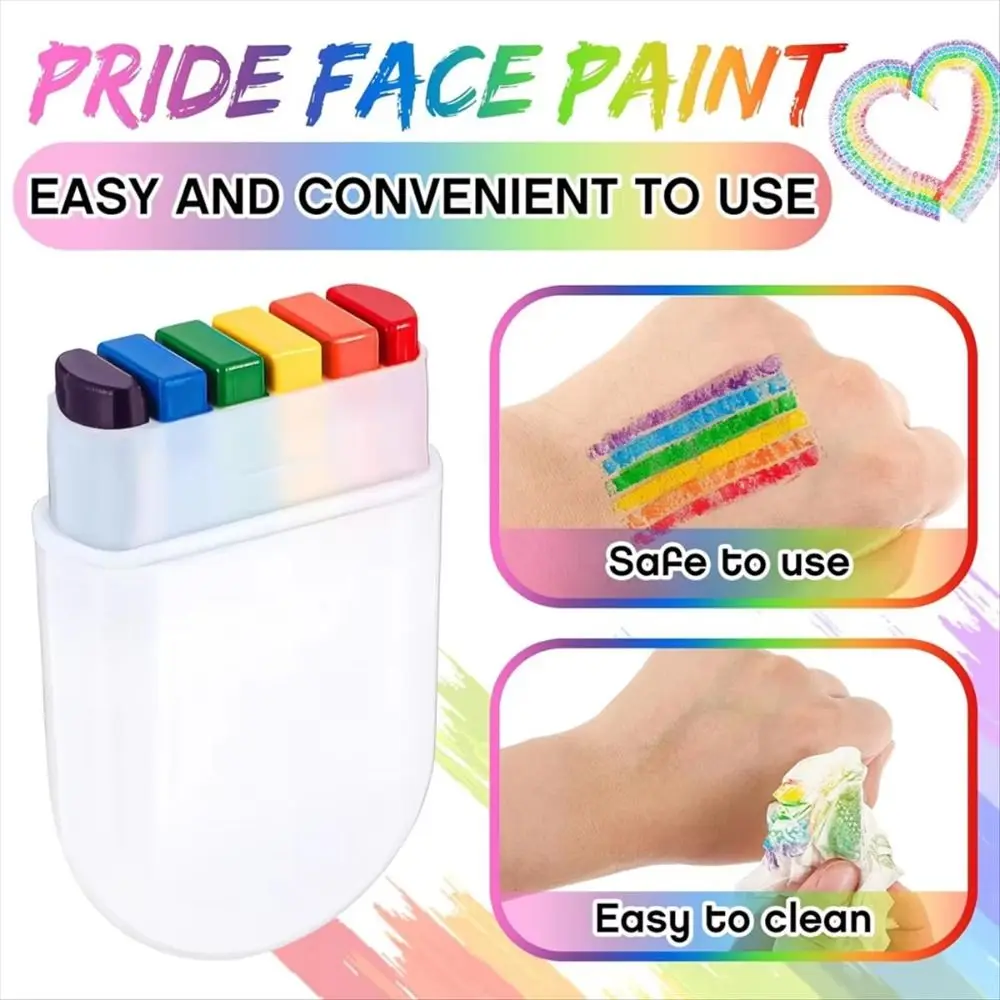 

6Pcs Washable Rainbow Face Paint Pen DIY Makeup Pride Day Body Art Paint Colorful Carnival Party Graffiti Crayon Paint Fans
