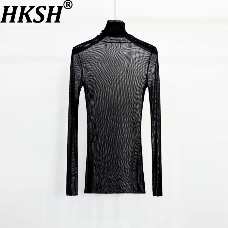 HKSH Women T-shirt Dark Style Versatile Casual Turtleneck Sheer Design Slim Fit Long Sleeved Niche Ins Cotton Base Shirt HK26650