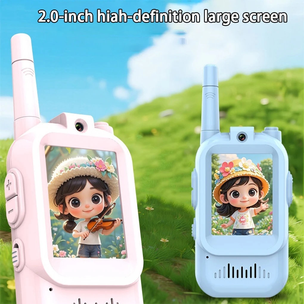 Videocitofono per bambini Schermo ad alta definizione da 2 pollici Caratteri vocali ricaricabili Chiamata con un clic Citofono per cartoni animati Regalo per bambini   ﻿