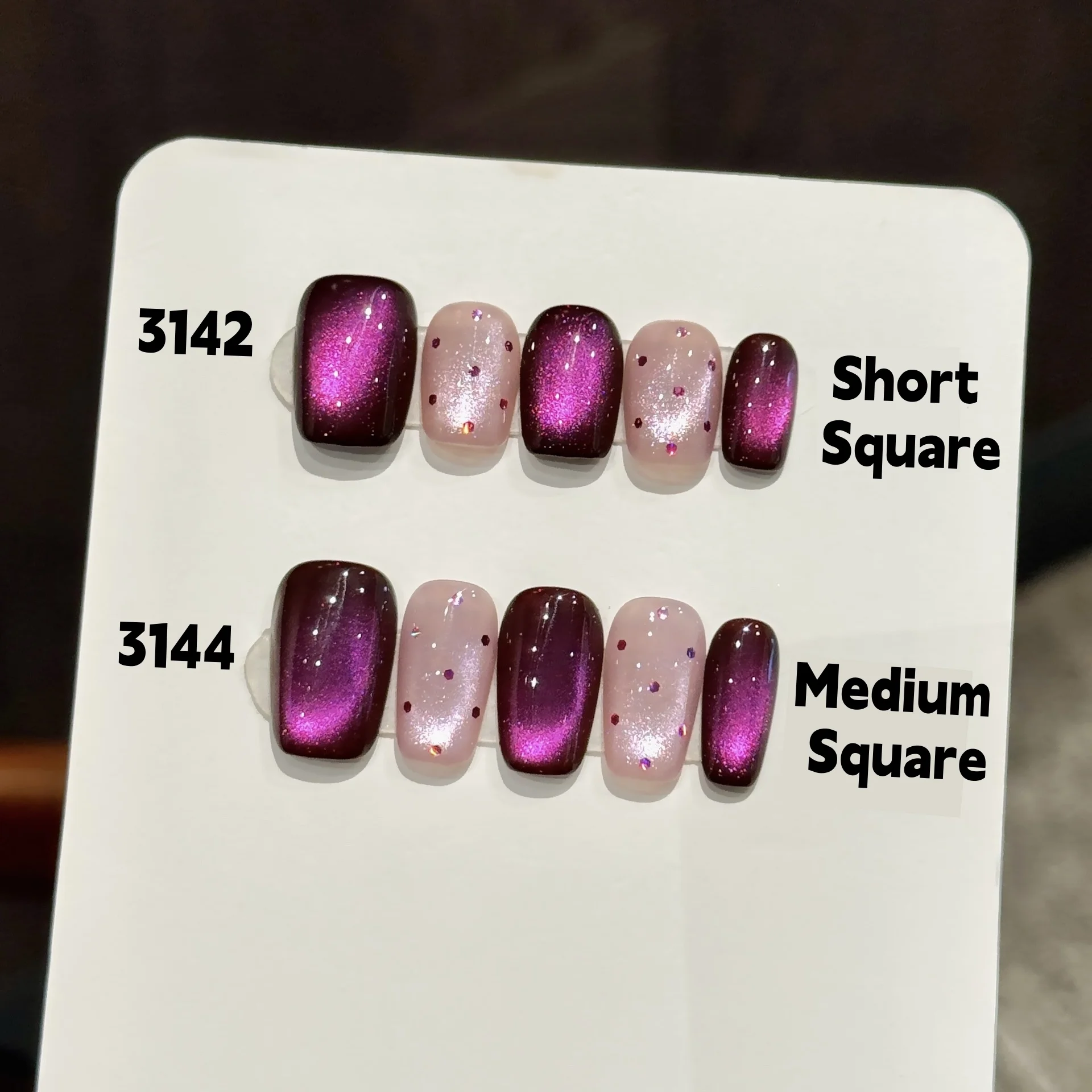 

10pcs Pure Hand Pressed Square Nail Art,Nice Fake Nails,Purple Cat's Eye Polka Dots Are Simple And Daily,Suitable For Women