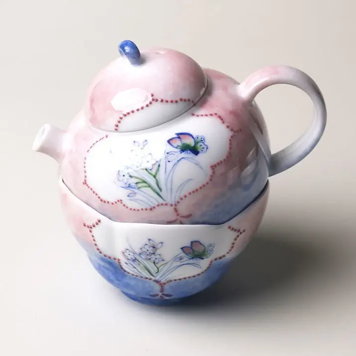 

Mr. Shanji Ceramic Hand-Painted Teapot Window Design 'Butterfly Loves Flowers' Home Use Scholar's Set Kung Fu Set With