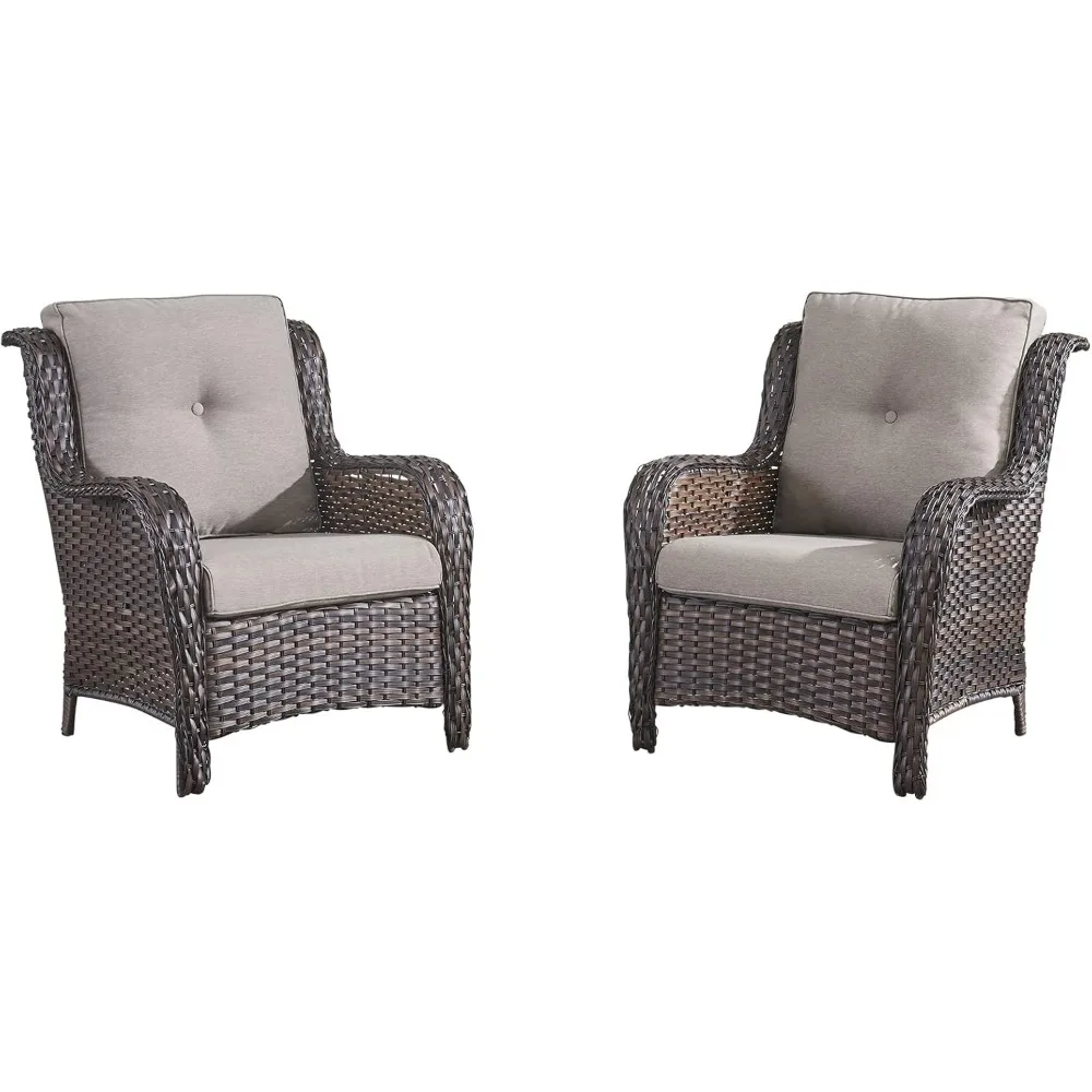 

Набор плетеных стульев для патио на открытом воздухе из 2 стульев для патио из полиэтилена из ротанга с высокой спинкой и изогнутым подлокотником, стулья для крыльца с 4-дюймовым морем