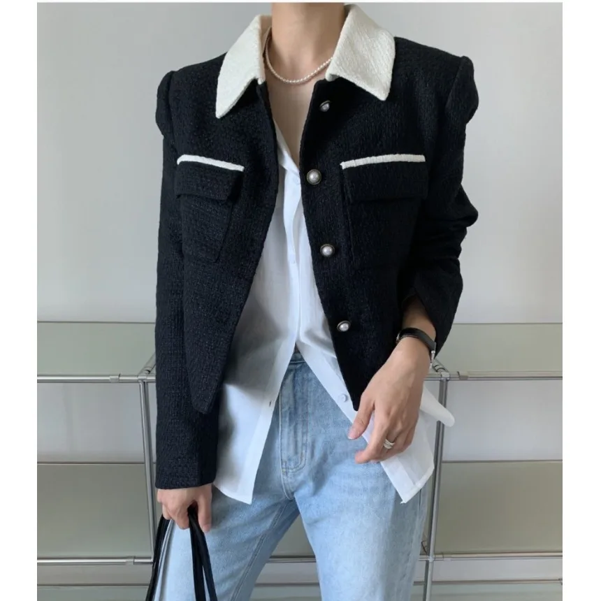 

Женский длинный костюм-смотр в клетку с воротником и множеством кетов, дизайн из грубой шерсти, верх, зимнее пальто для поездок на работу