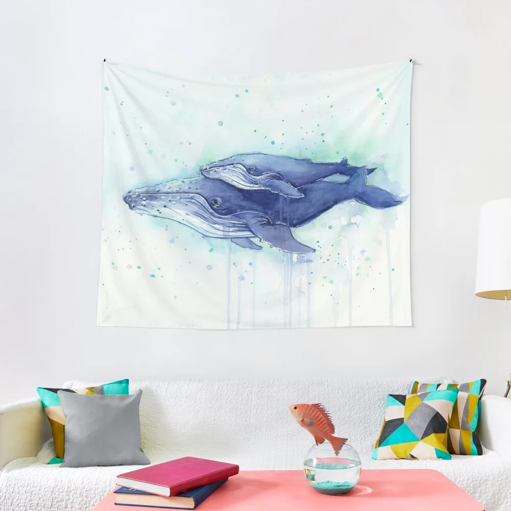 Humpback Whale Mom and Baby Painting Tapestry Bedrooms Decor Cute Tapestry