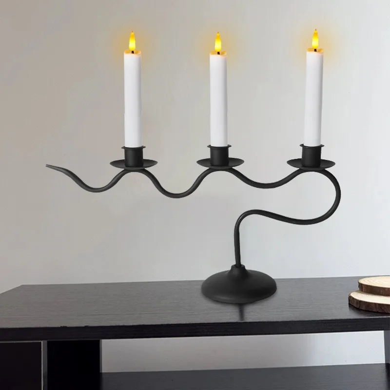 Iron Candle Holder Fireplace: Metal Candelabra Centerpiece Decor - Candle Holder Stand for 3 Candelabra Pillar Candles