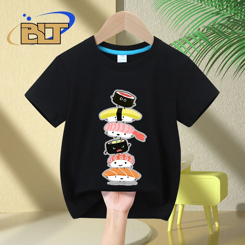 Sushi printed T-Shirt children's summer pure cotton short-sleeved casual tops boys and girls gifts