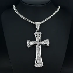 Men Women Hip Hop Large Rhinestone Cross Pendant Necklace With 4mm Tennis Chain Iced Out HipHop Necklaces Jewelry Fashion Gift