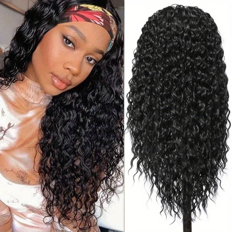 Human Hair 200% Density Headband Wig Human Hair Wigs Wear and Go Glueless Wig Curly Deep Wave Headband Wig Natural Color image 5