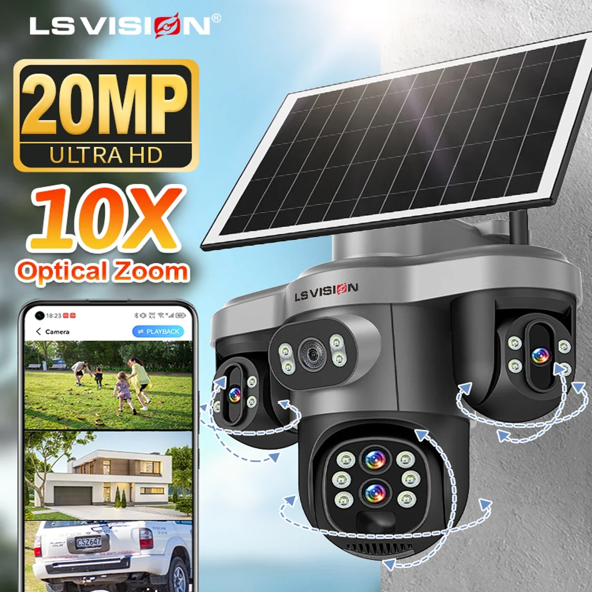 LS VISION  Outdoor Surveillance Camera 10X Optical Zoom WiFi  /4G Cctv Full Color Night Vision Auto Tracking Cam V380PRO