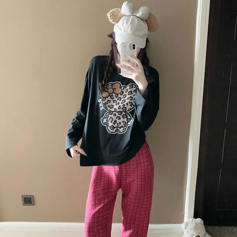 

Sanrio Cute Pajamas Hello Kitty Pajamas Sweet Style Female Spring Autumn New Long Sleeves Trousers Leisure Loose Home Clothing