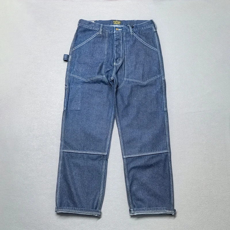 

Мужские джинсы из хлопка для работы на открытом воздухе, прямые, со средней посадкой, в полоску, повседневные, длинные брюки