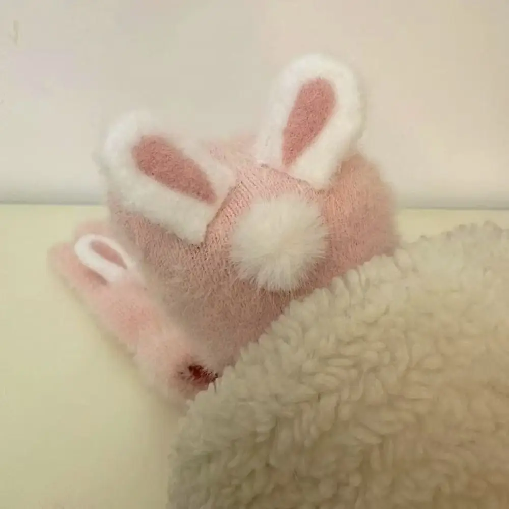Niedliche Korallensamt-Handschuhe aus Korallensamt, Kaninchen-Katzenohren-Handschuhe, winddicht, Cartoon-Baumwoll-Fäustlinge für Damen