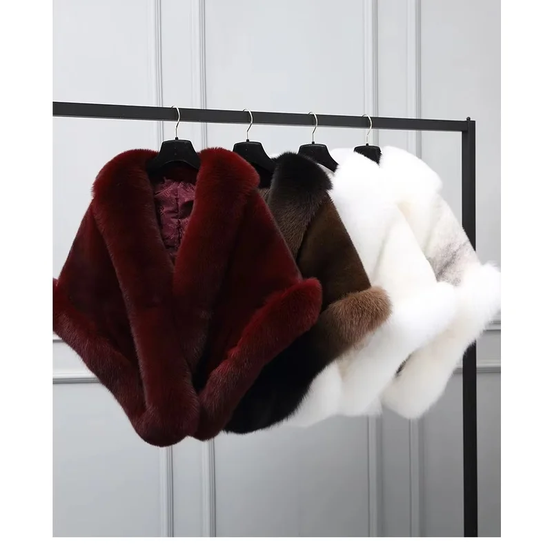 White Fur Shawl Jacket Women's 2026 Autumn Winter New Faux Mink Fox Fur Dress Cheongsam Cloak Coats Thicken Warm Short Outwear