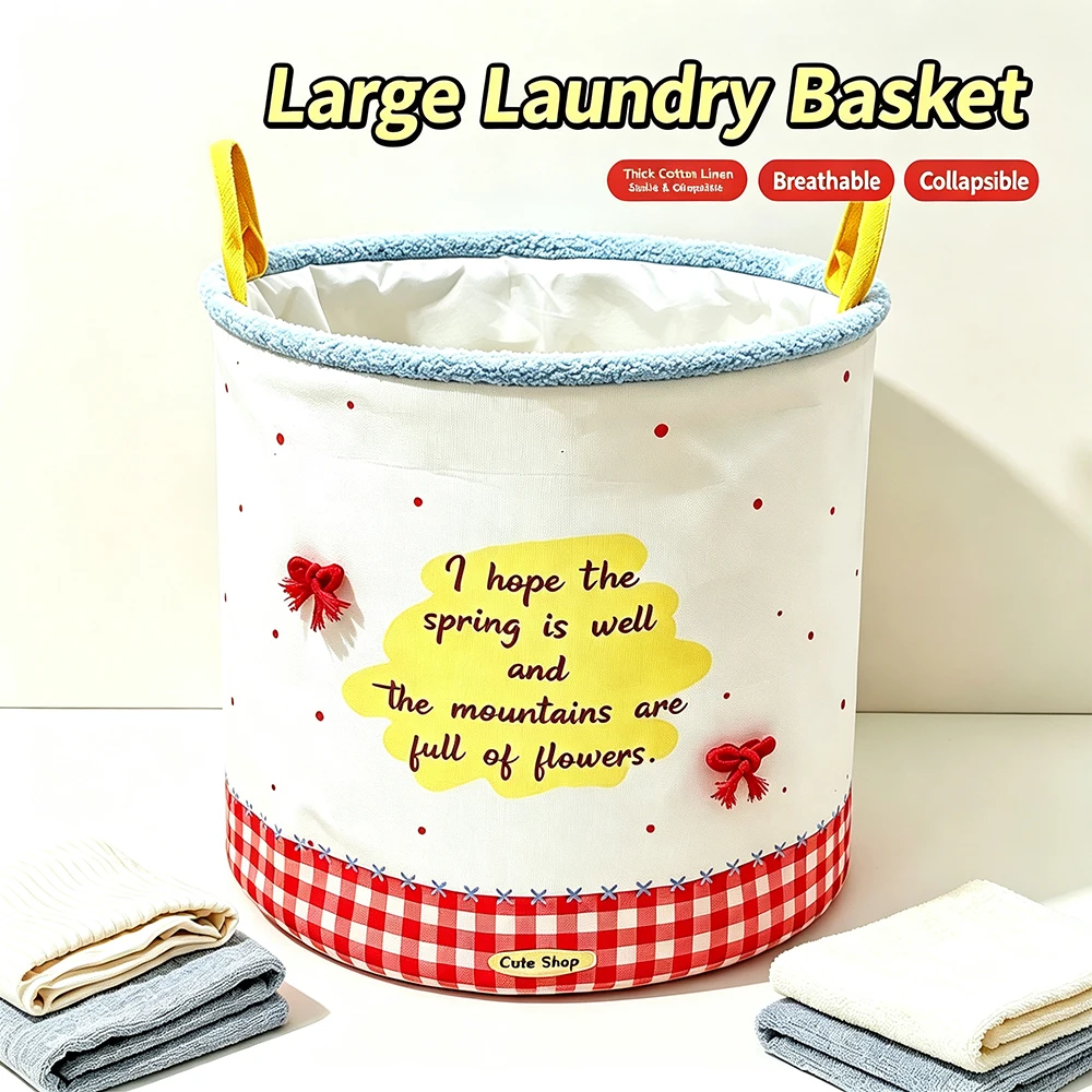Laundry Basket Foldable Large Capacity Dirty Clothes Storage Bin with Reinforced Handles, Checkered  Print Home Toy Organizer