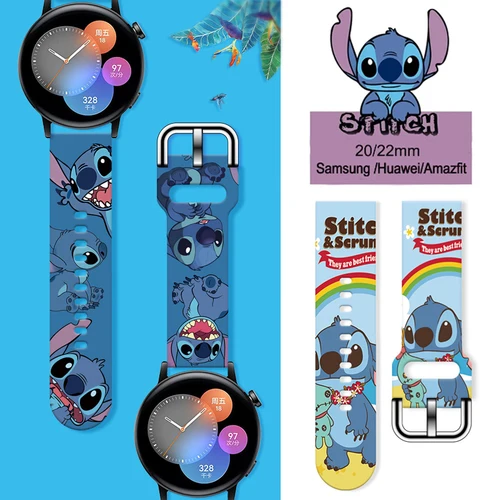 Correa Disney Stitch de 20/22mm para Samsung Galaxy Watch 3 4 5 Gear S3 Sport Frontier Active 2, pulsera de silicona Huawei GT 2/2e