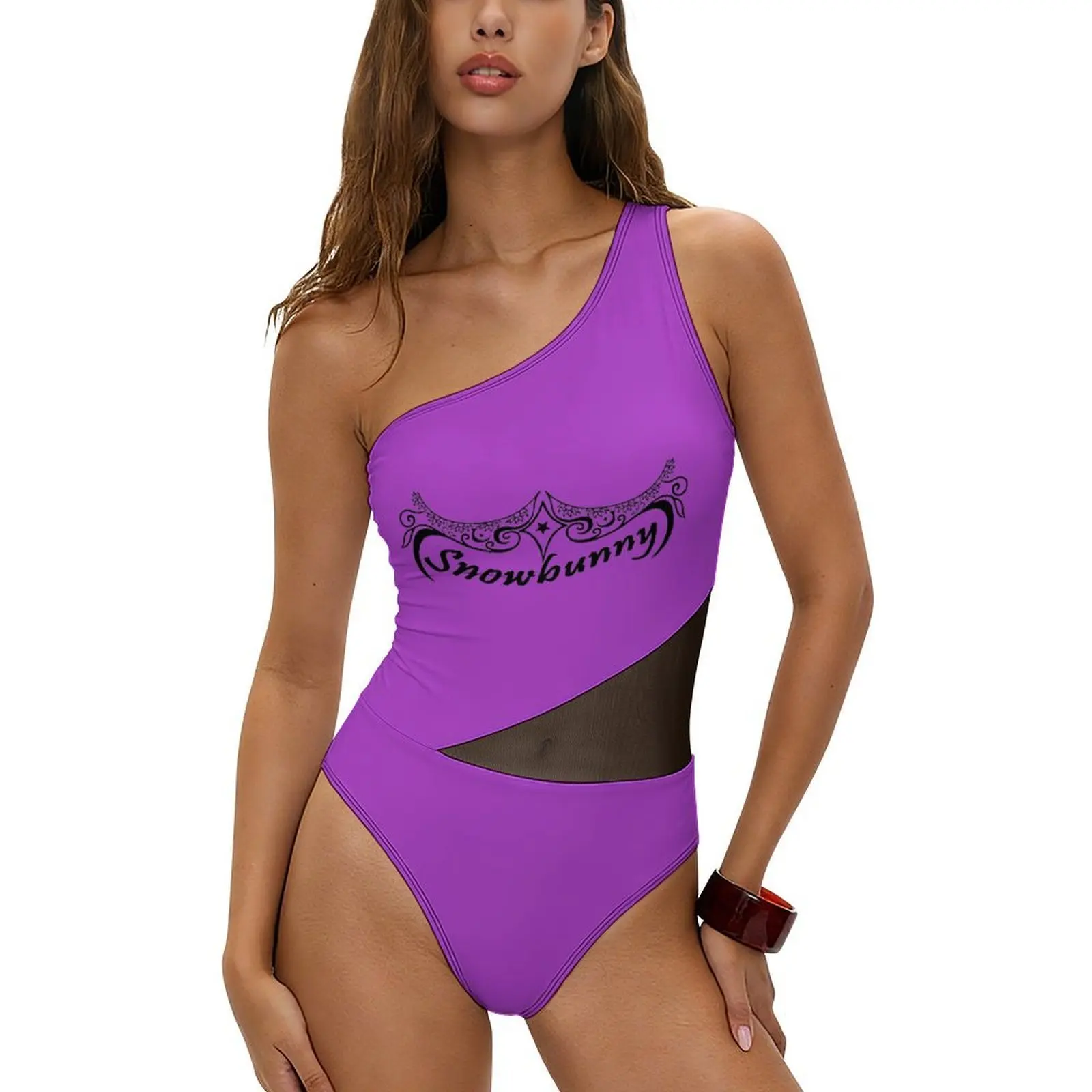 Women's One Piece Swimsuit One Shoulder Mesh Bathing Suit Tummy Control Swimwear