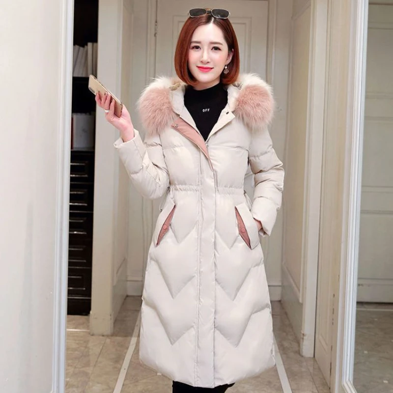 2024 Winter Womens Down Jackets Long Casual Parkas Coat Puffer Jacket Female Slim Remove Hooded Cotton Warm Jackets Windproof