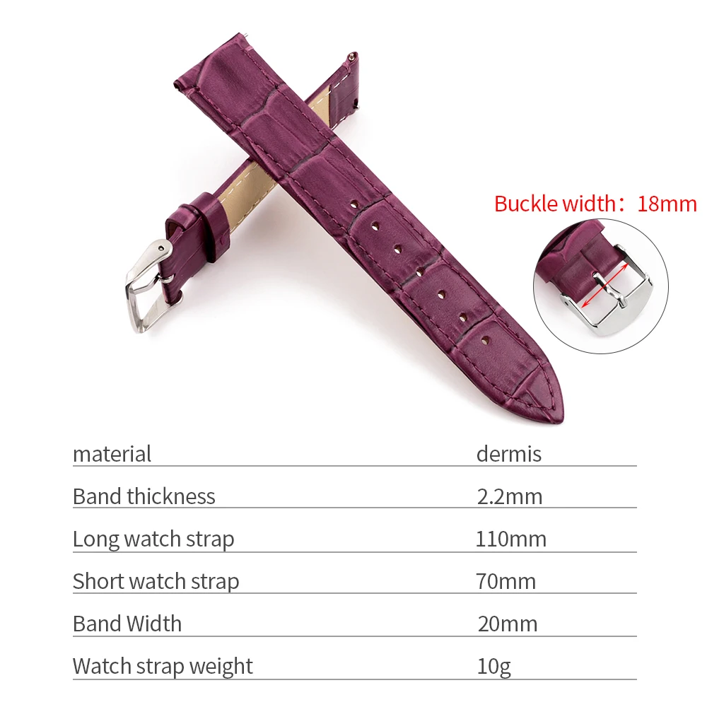 Purple Watch Strap Genuine Leather Band 10mm 12mm 14mm 16mm 18mm 20mm Bamboo Pattern Bracelet for Women