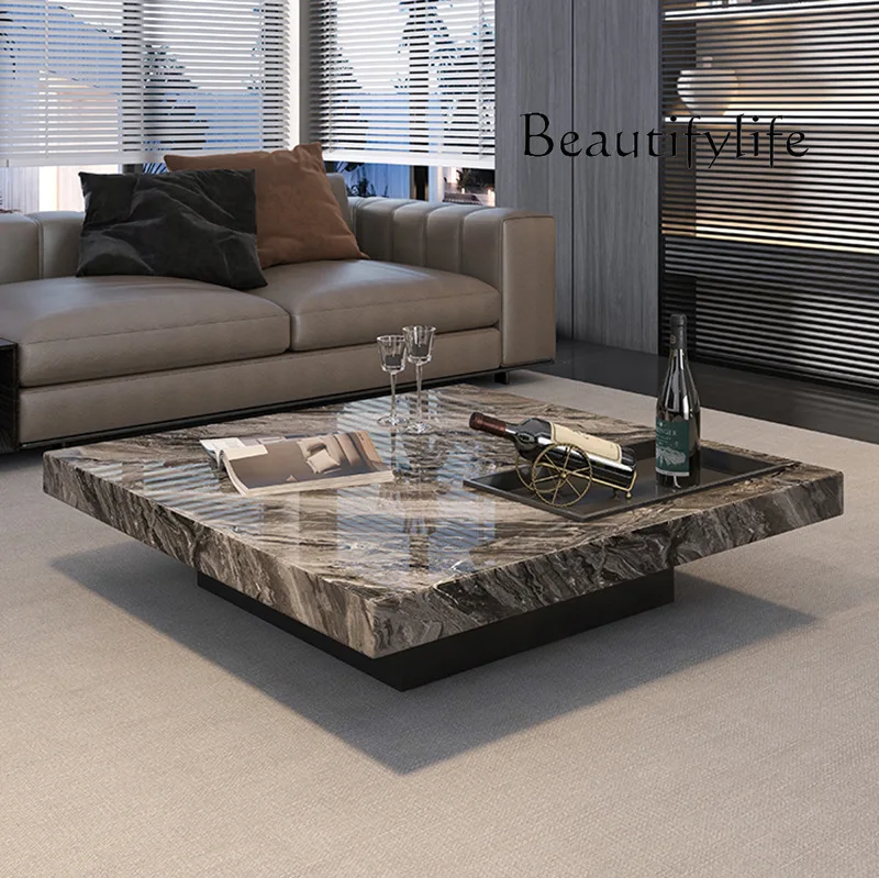 Brown luxury stone coffee table natural marble household Italian minimalist light luxury high-end living room square suspension