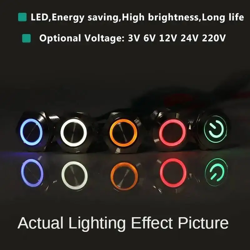 12/16/19/22/25/30mm di Reset Momentaneo Breve Interruttore di Pulsante del Metallo FAI DA TE ultrasottile Lampada di Tocco Impermeabile Con La Luce
