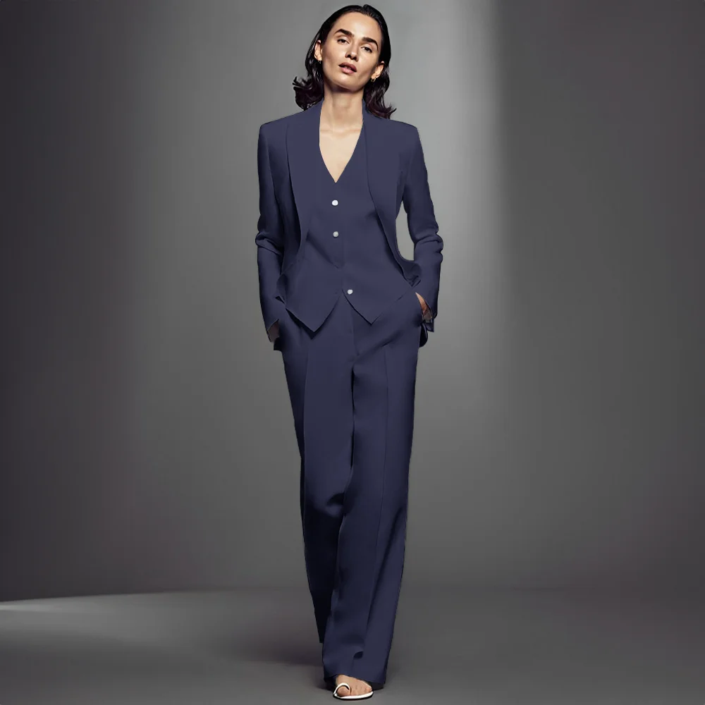 3-Piece Office Workwear Set for Women, Slim Suit with Trousers, Vest, Jacket, Ideal for Formal Events