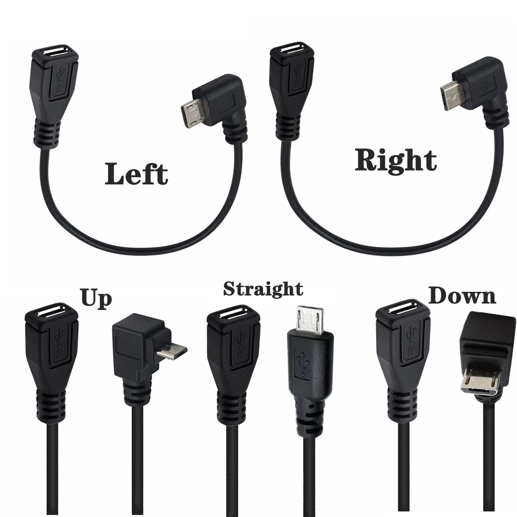 Micro USB 5Pin Male to Female 5-core Extension connector Adapter Long plug 90 Degree Right Left Up Down Angled 0.25m 0.5m 1.5m