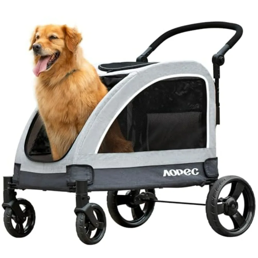 

Large Dog Stroller - Dual Entry Safety Folding Pet Stroller with Adjustable Handle, All-Terrain 4-Wheel, 160 lbs Weight Capacit