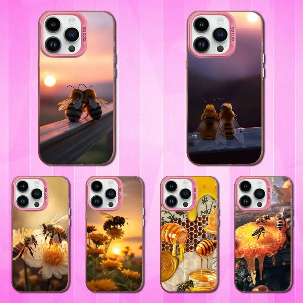 

Animals Honey Bee Cute Phone Case For iPhone 16,15,14,17,13,12,11,Mini,Pro,SE,XS,MAX Pink Matte Silicone Cover