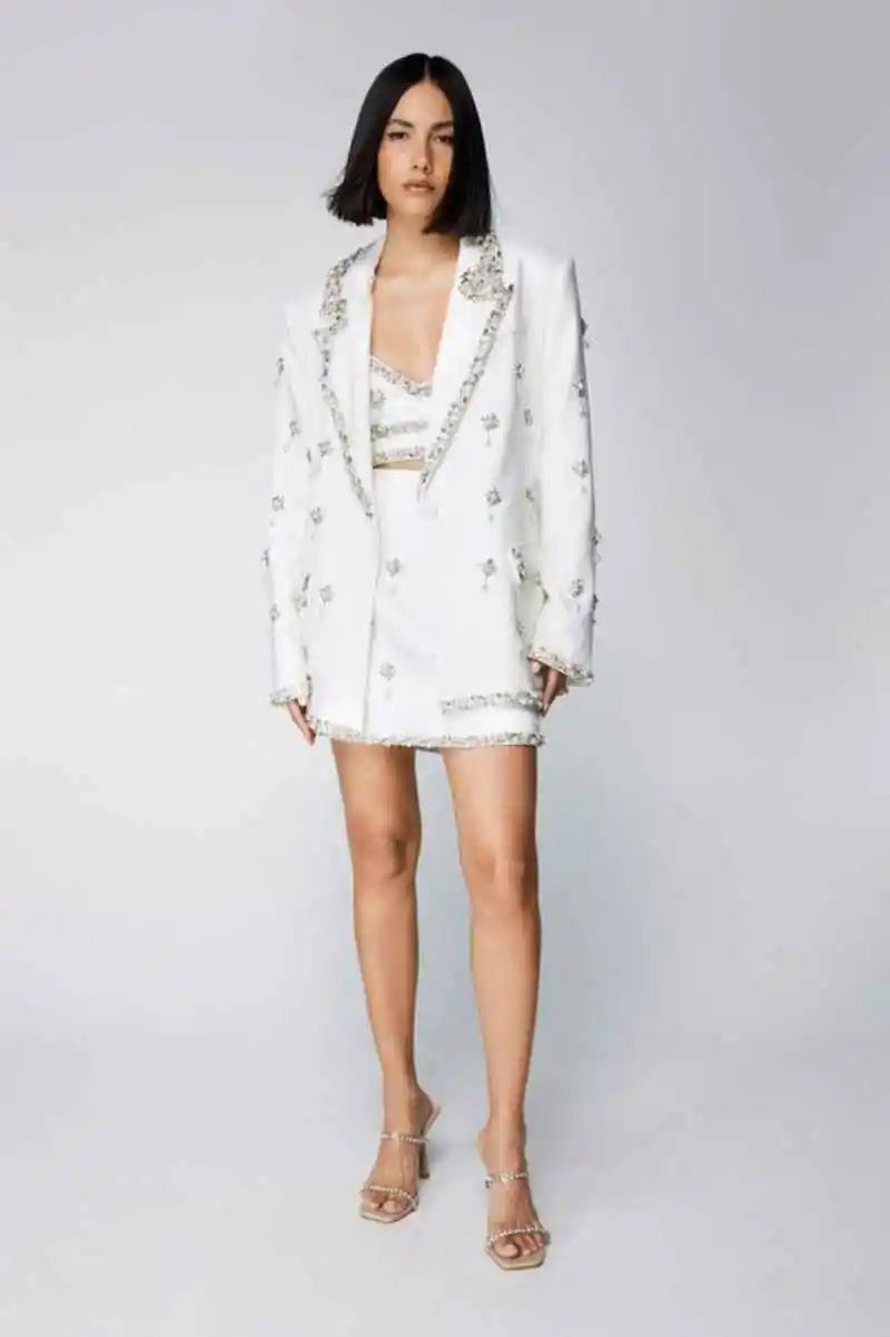 3 Pieces Sparkly Women Blazer Sets Customized Crystal Beading Jacket Set Ladies Pants Suits Formal Wedding Guest Wear