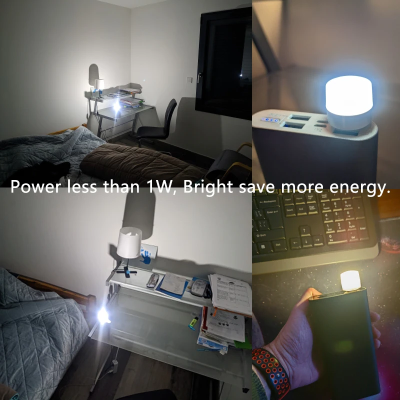 100Pcs USB Plug Lamp Mini LED Night Light Power Bank Charging Book Lights Small Round Reading Eye Protection Lamp Camp Equipment