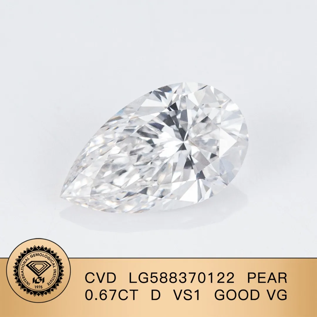 IGI 0.67CT D VS1 Pear Cut Lab Grown Diamond CVD Diamond Stone Wholesale igi Certified With Certificate