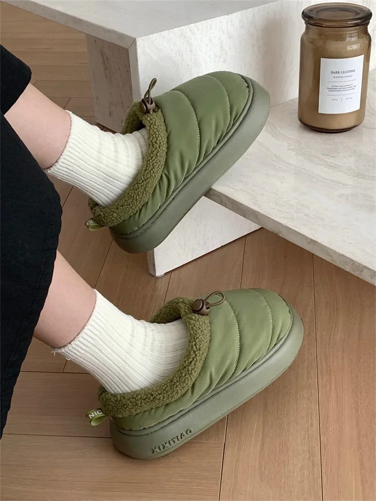 Warm Fce Lined Slip-Resistant Lazy f Slippers Home oes Men's Women's Faion Knot Mouth Winter Couple Cotton Slippers image 2