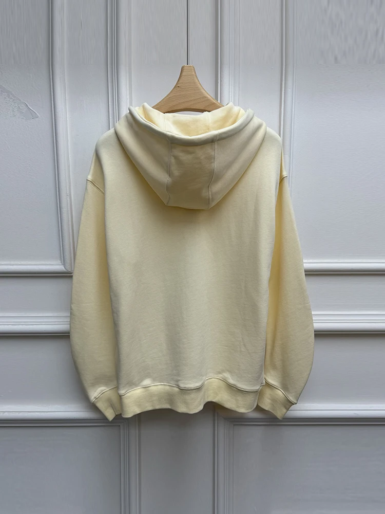 Spring Autumn Fashion Outdoors Beige Versatile Casual Hoodies Women's Drawstring Hooded Zipper Long Sleeve Loose Simplicity Coat