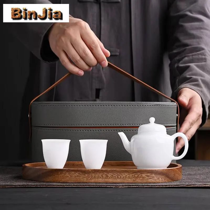 Ice Species Wihte Jade Porcelain Tea Set Kit Creative 1 Pot 2 Cups Maker Picnic Travel Portable Stock Bags Tableware Supplies