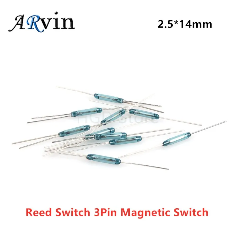 5Pcs Reed Switch 3Pin Magnetic Switch 2.5*14mm Normally Open Normally Closed Conversion 2.5X14MM NO NC Conversion for Sensors