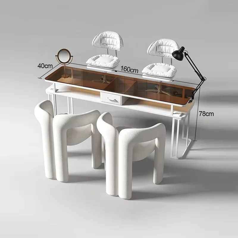 Salon Manicure Equipment White Modern Manicure Table Tempered Glass Manicure Table and Chair Set Nail Desk Table