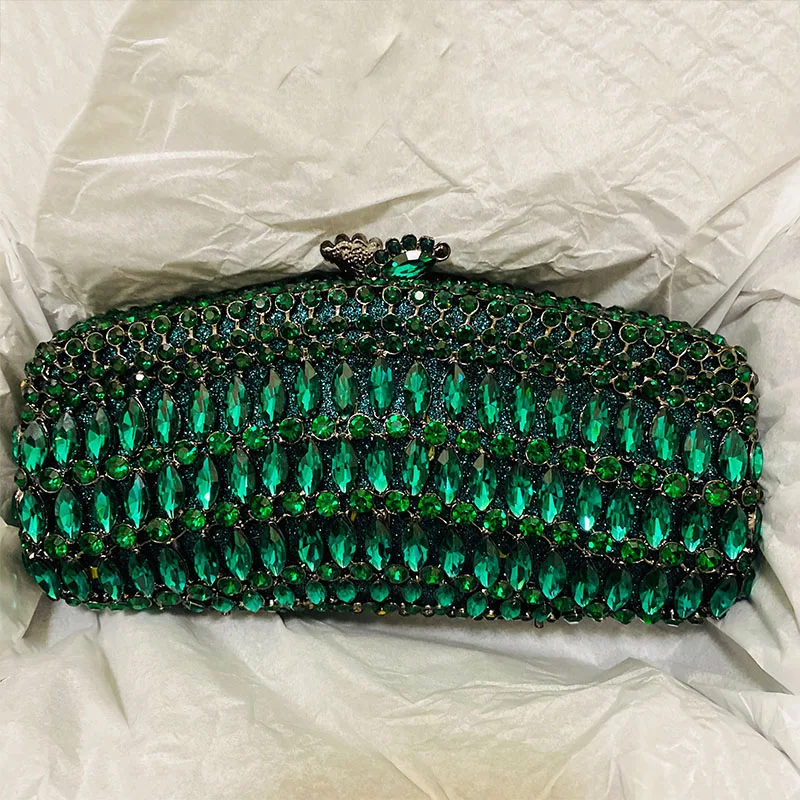 Luxury Green Rhinestone Evening Clutch Purses Women Party Bags Designer Crystal  Chain Handbag Ladies Diamond Formal Purse Bag