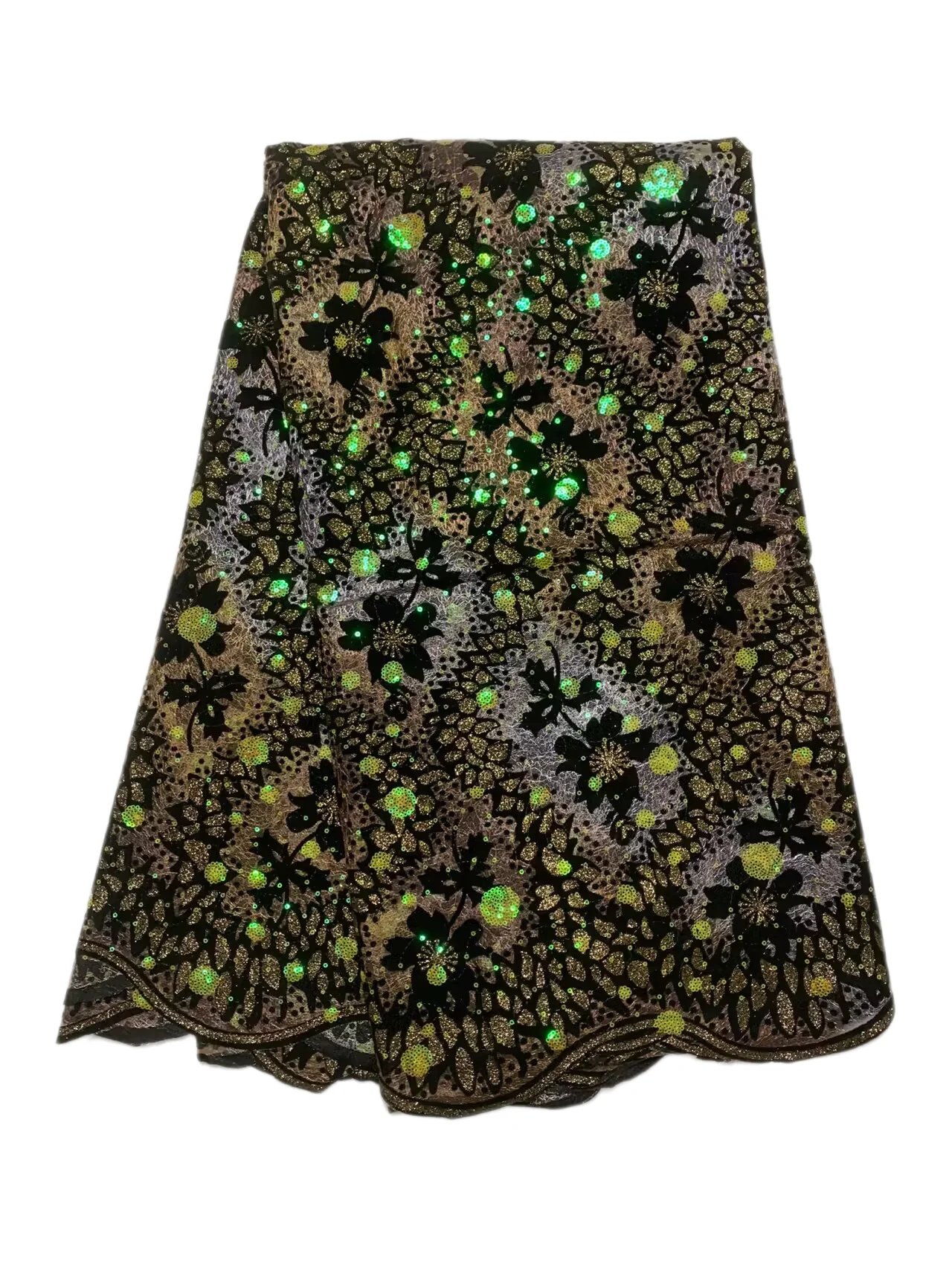 

Flower Design Flocking Velvet French Net Lace Fabric High Quality Sequins Embroidery Nigerian Lace Material Asoebi For Wedding