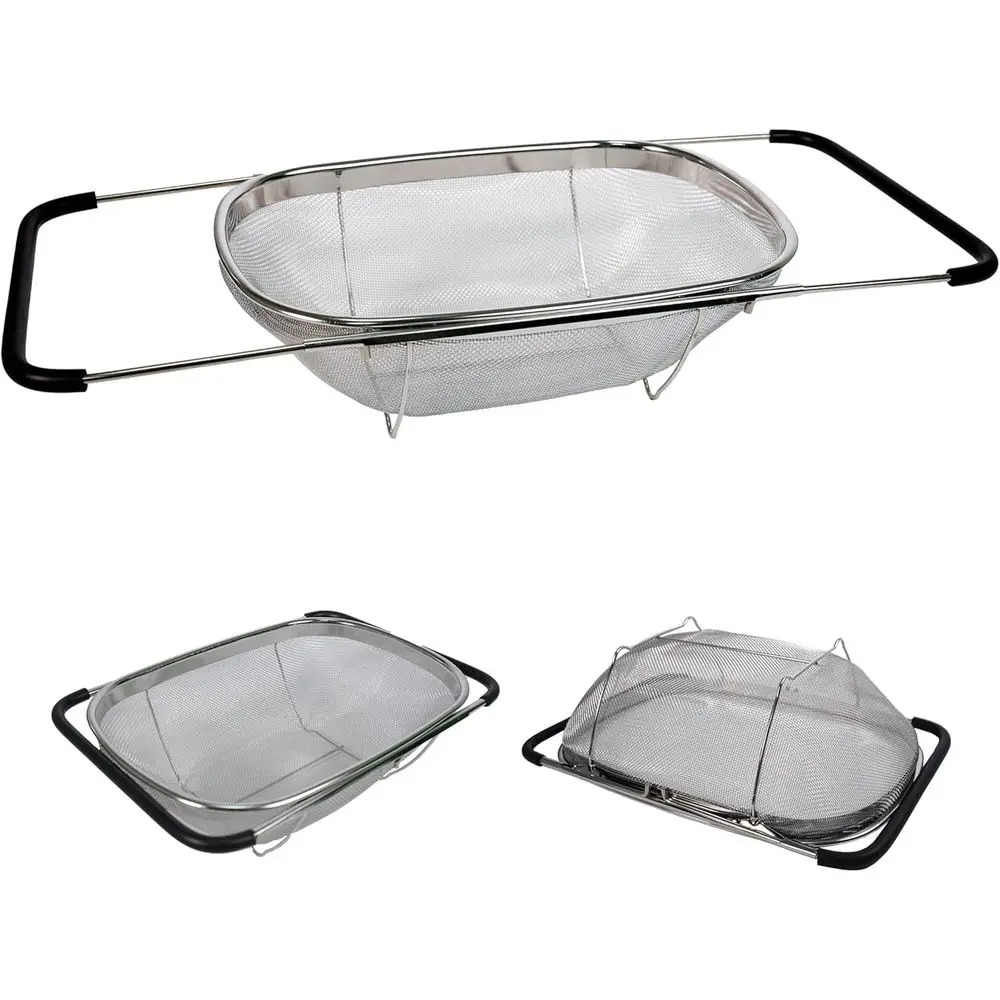 

Expandable Mesh Strainer Basket - Collapsible Silicone Grip Sink Strainer for Kitchen, Rinsing Pasta, Rice, Fruits & Vegetables