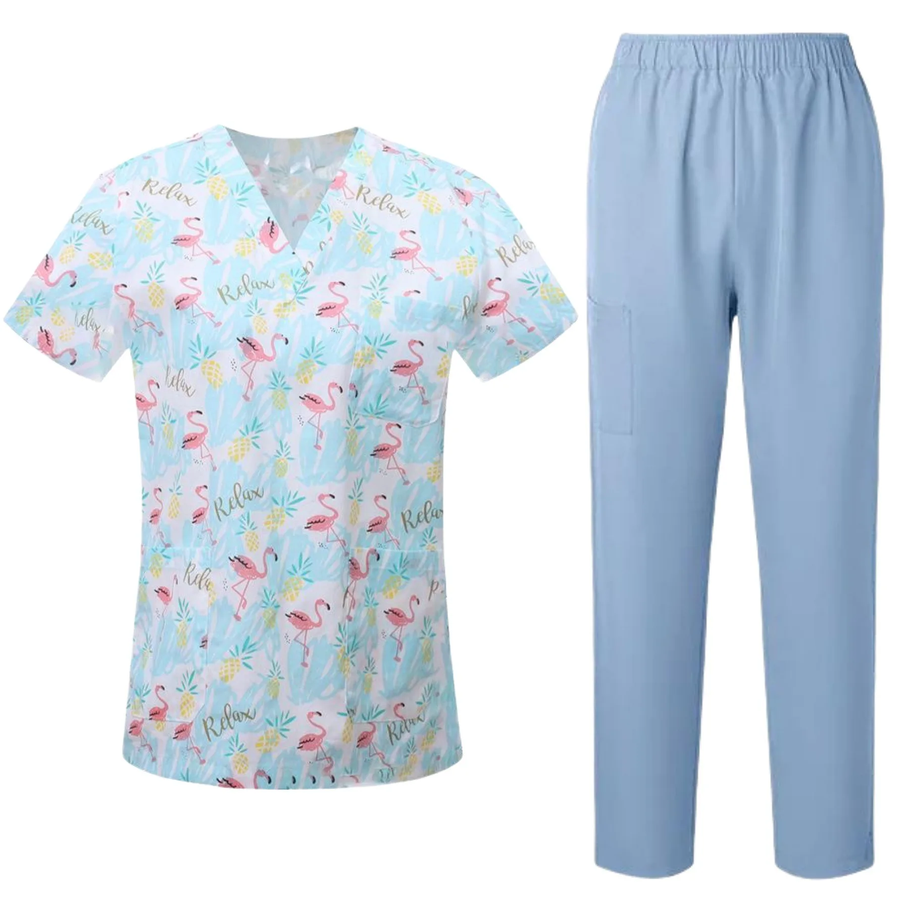 Short-Sleeved Pharmacy Nurse Uniform Pet Hospital Doctor Workwear Dental Surgery Uniforms Medical Cartoon print Two-piece suit