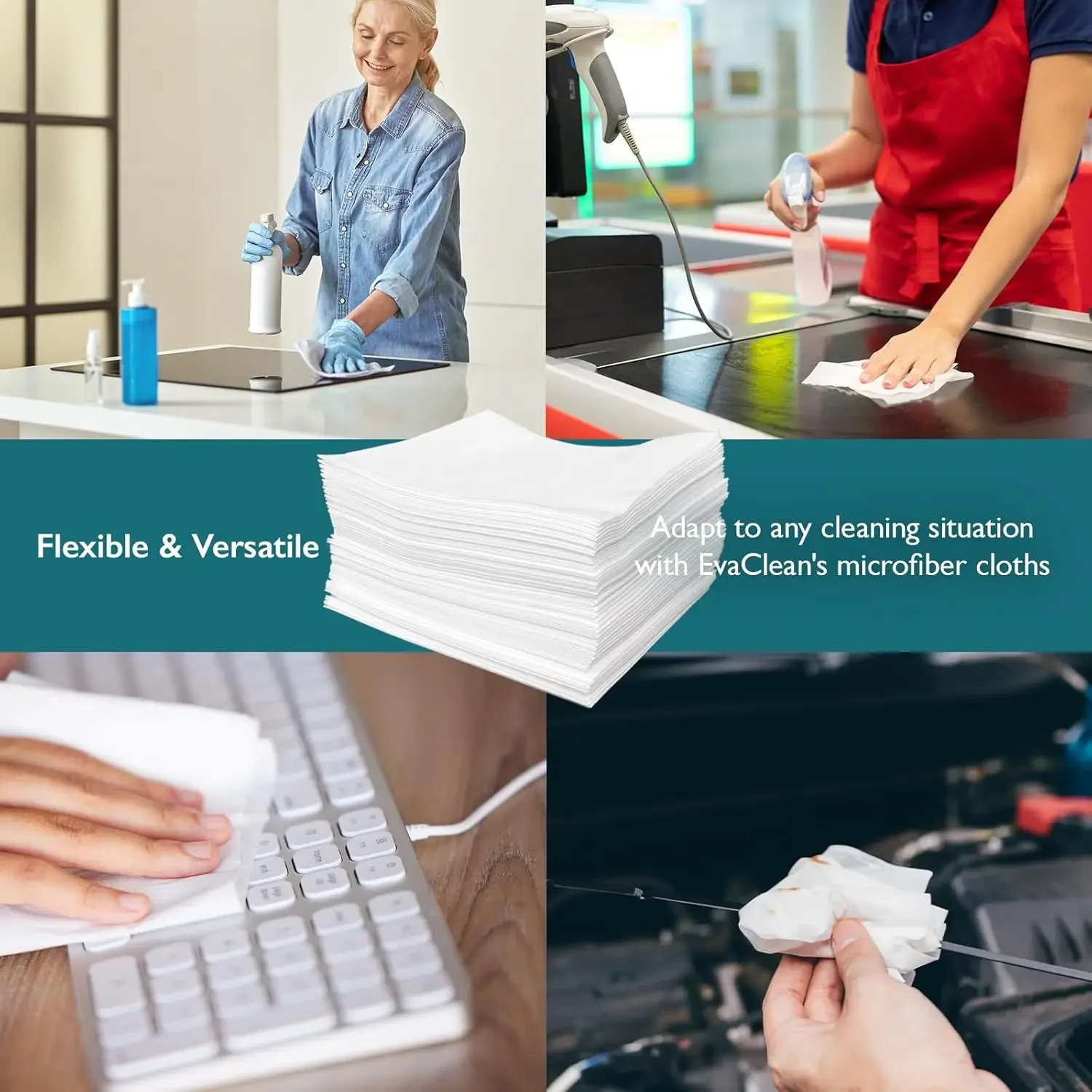 Extra Large Disposable Microfiber Wipes - Lint-Free, Strong & Versatile, Solvent-Resistant, Use Dry or with Water, Cleaners